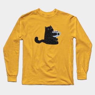 Black Cat Drinking Coffee Long Sleeve T-Shirt